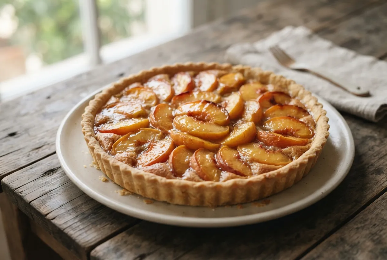 Tarta dulce de duraznos con masa casera brisa