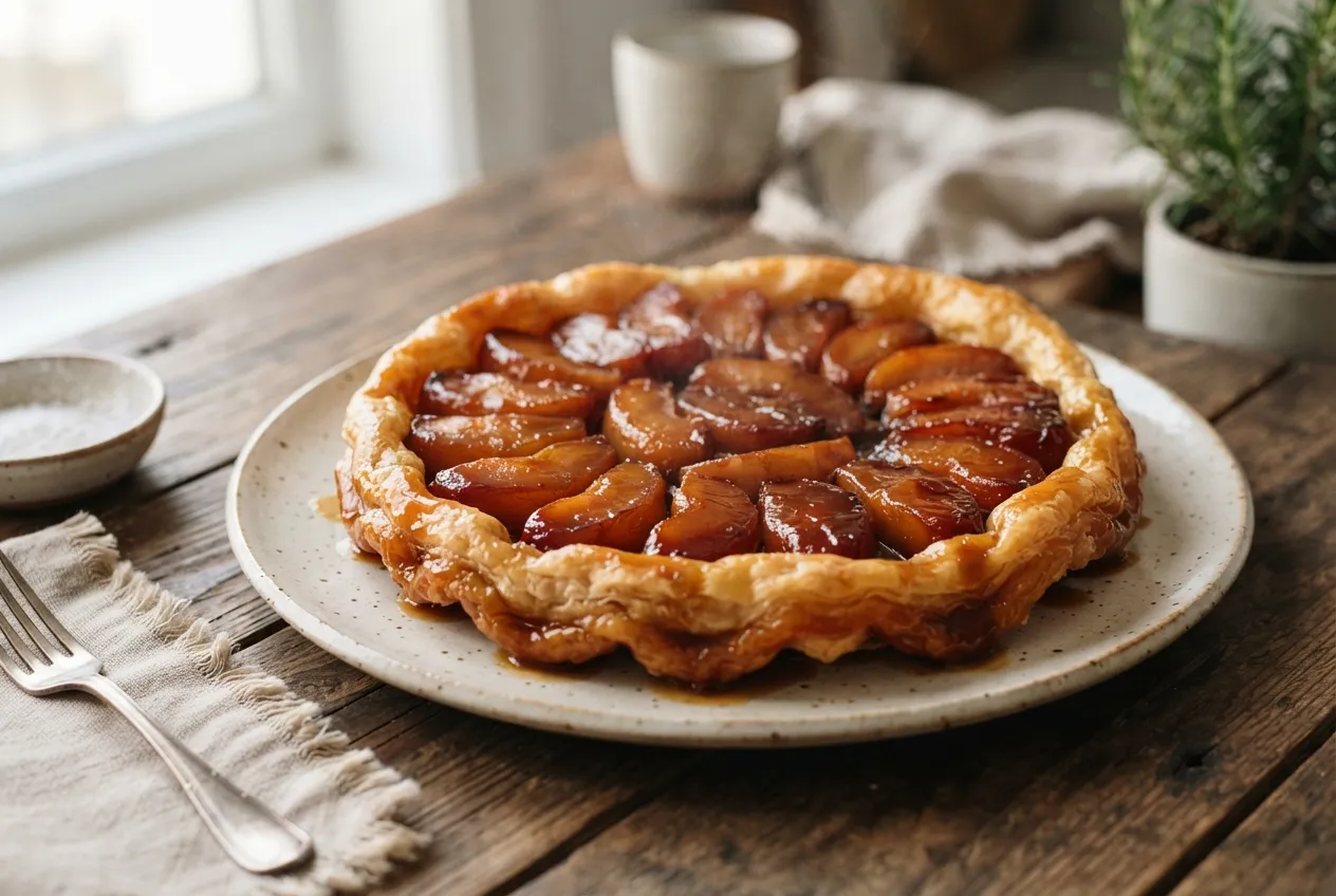 Tarta invertida de manzana con masa crocante casera