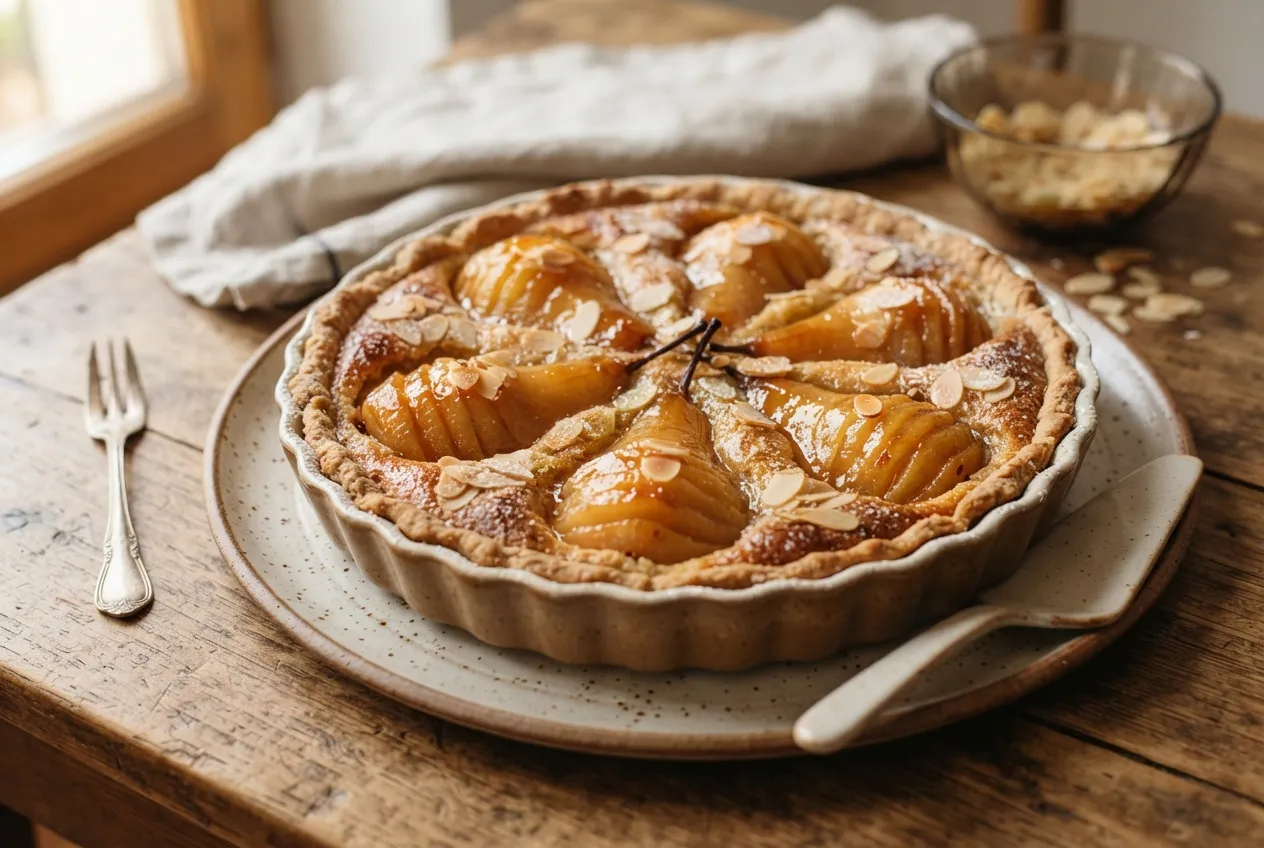 Tarta de pera con almendras y masa casera