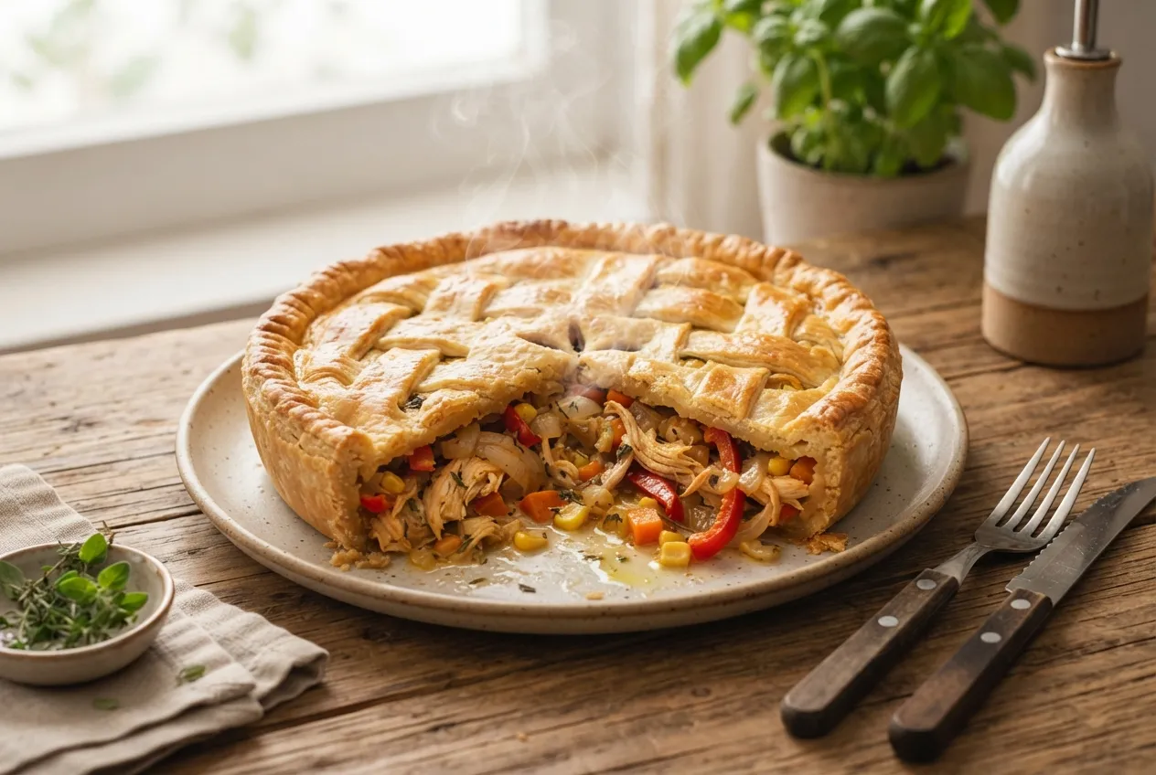 Tarta de pollo y verduras con masa casera