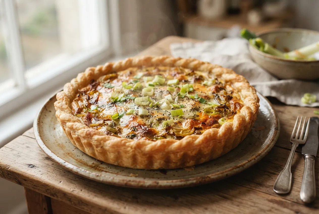 Tarta de puerro y huevo con masa casera