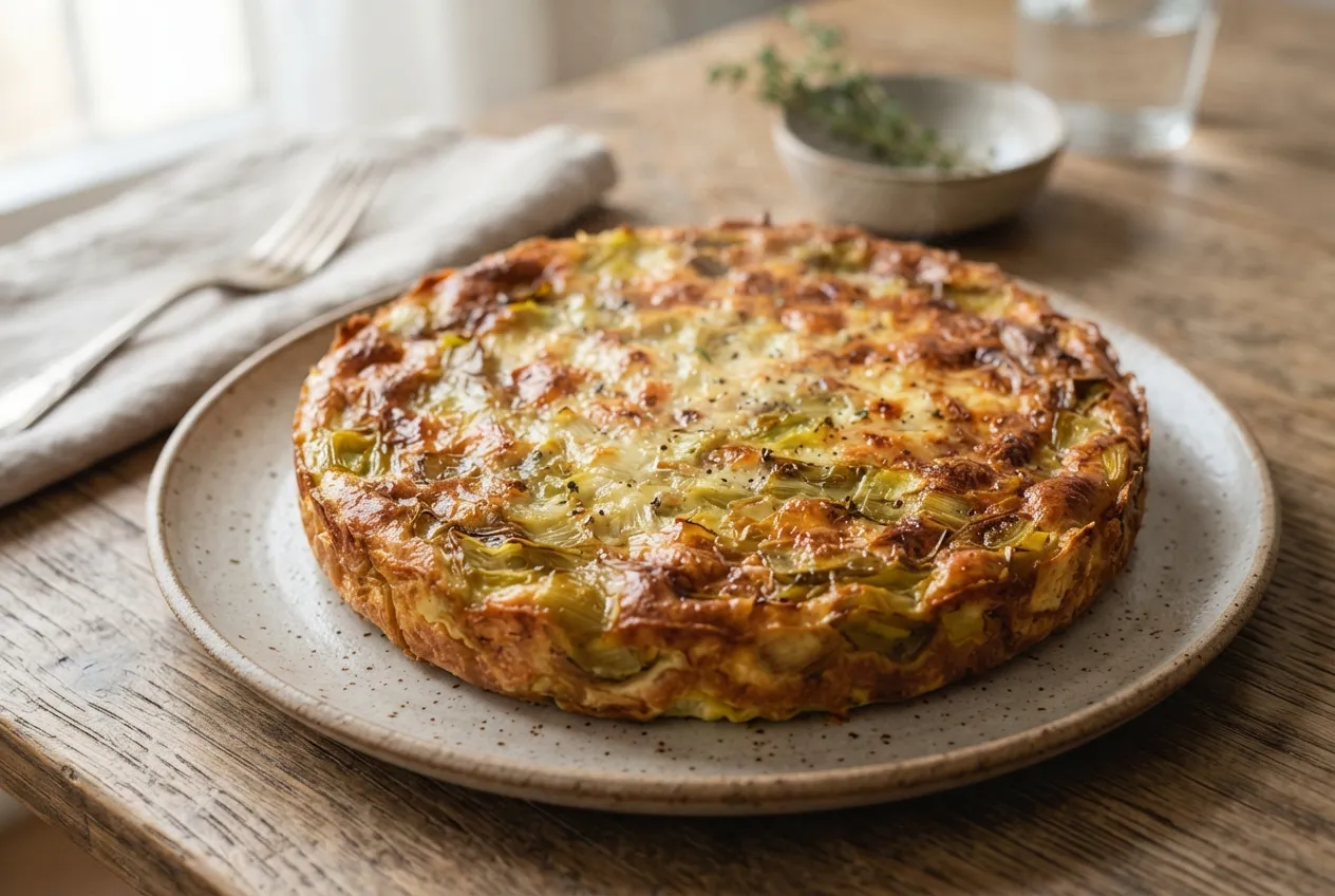 Tarta de puerro y queso cremoso sin masa