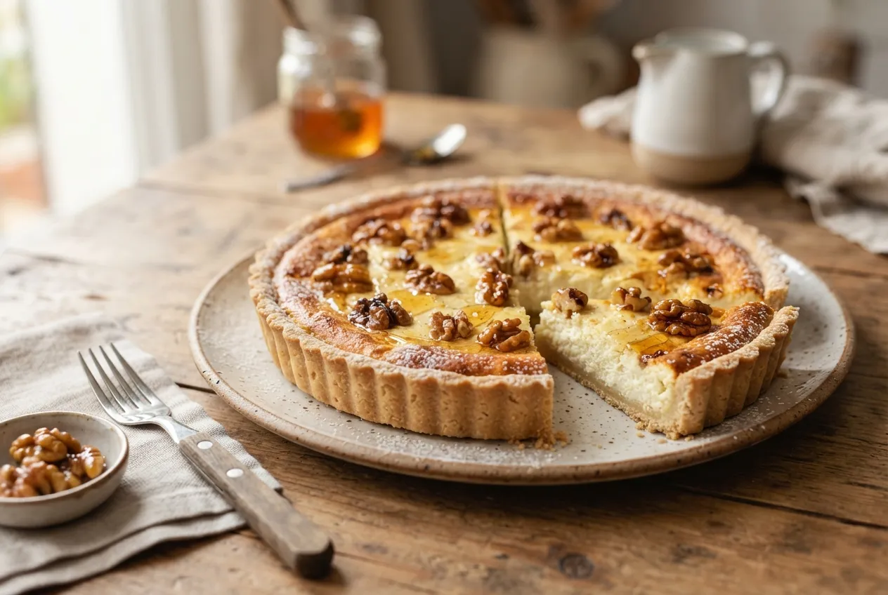 Tarta de ricota con miel y nueces para postre casero