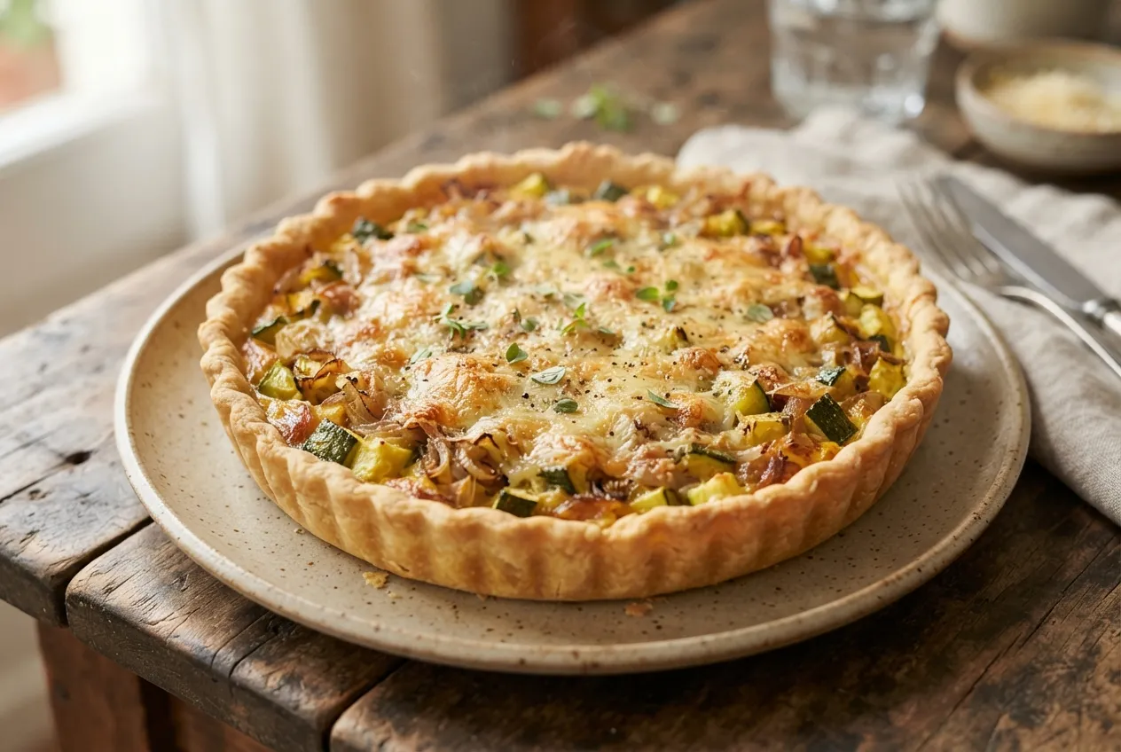 Tarta salada de zapallitos con queso rallado