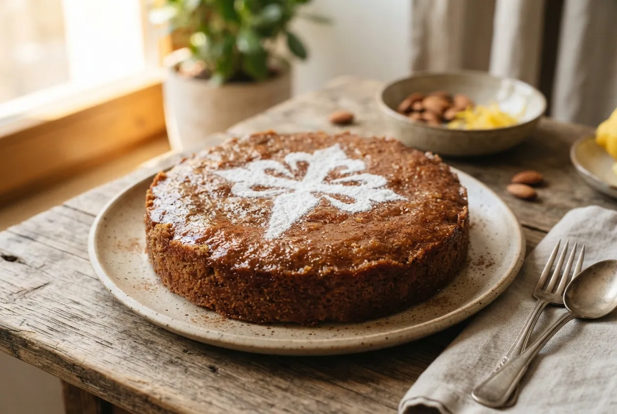 Tarta de Santiago sin gluten con almendras y azúcar