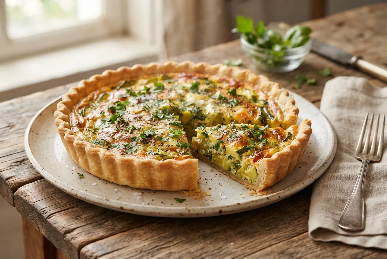 Tarta de zapallitos con queso y hierbas frescas