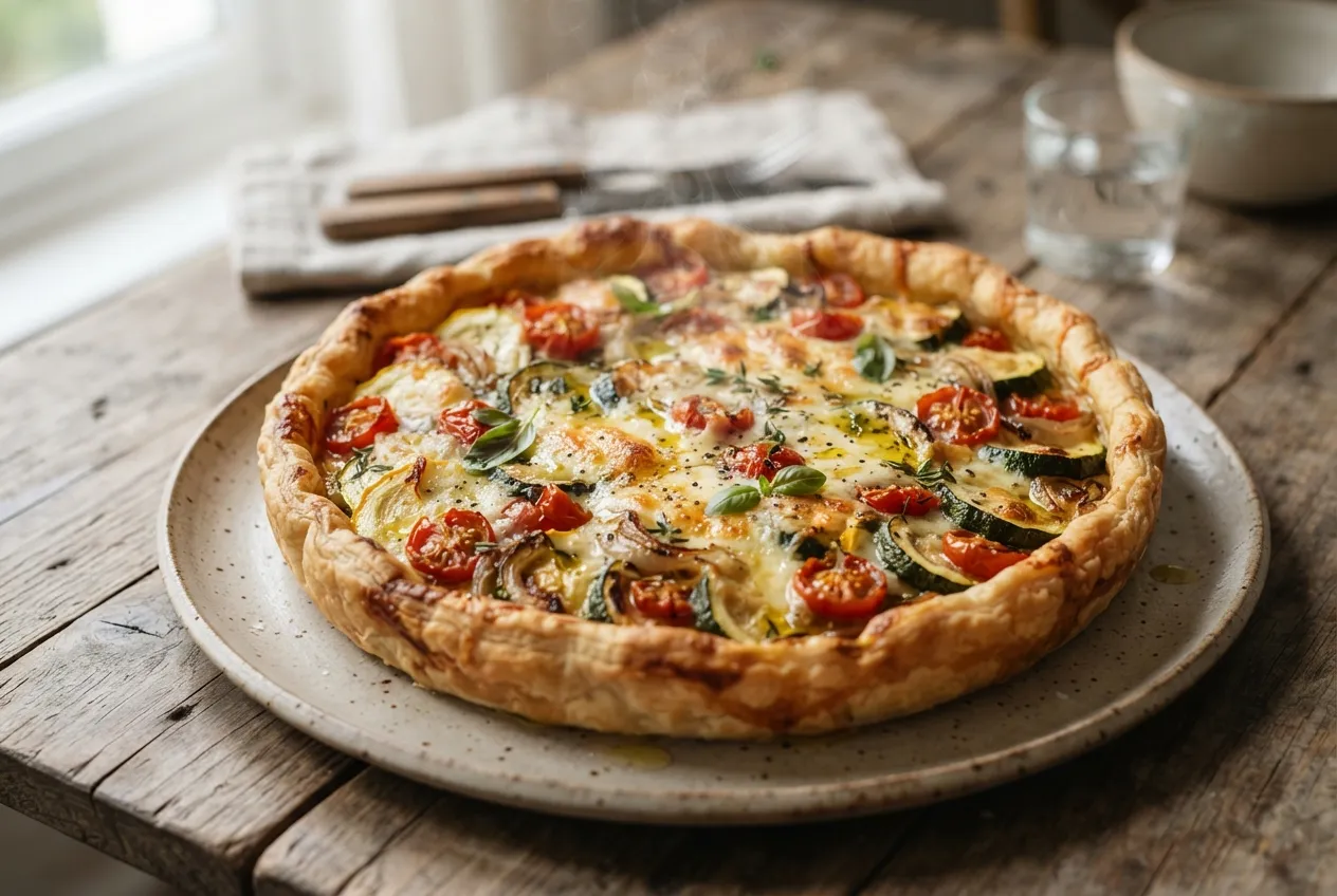 Tarta de zucchini al horno con queso y tomate