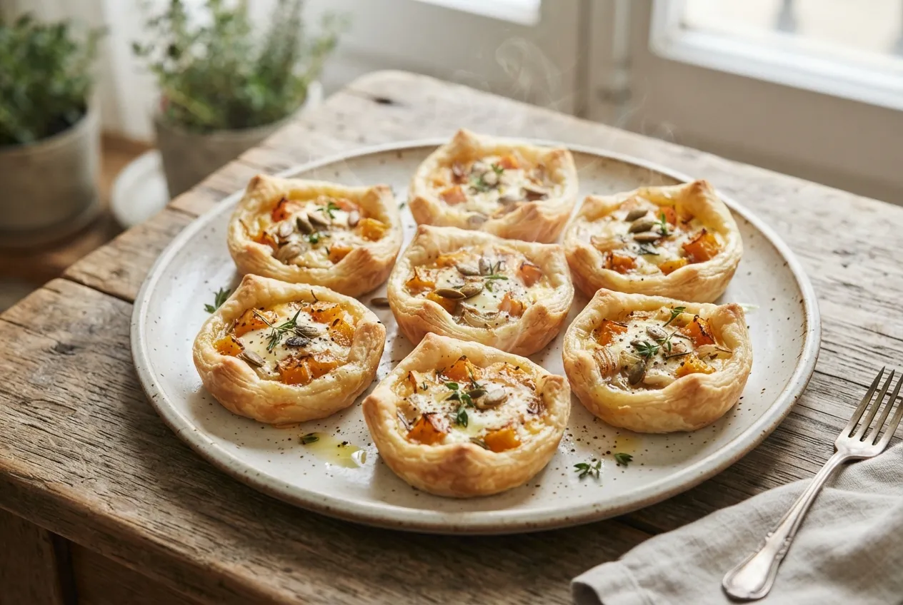 Tartaletas saladas de calabaza y queso para aperitivo
