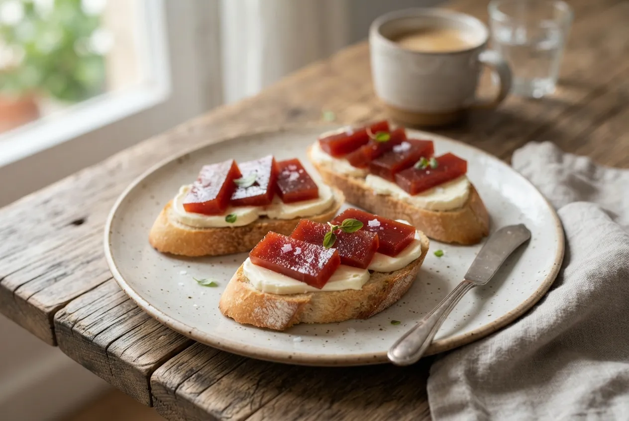 Tartines de queso blanco y membrillo para la mañana