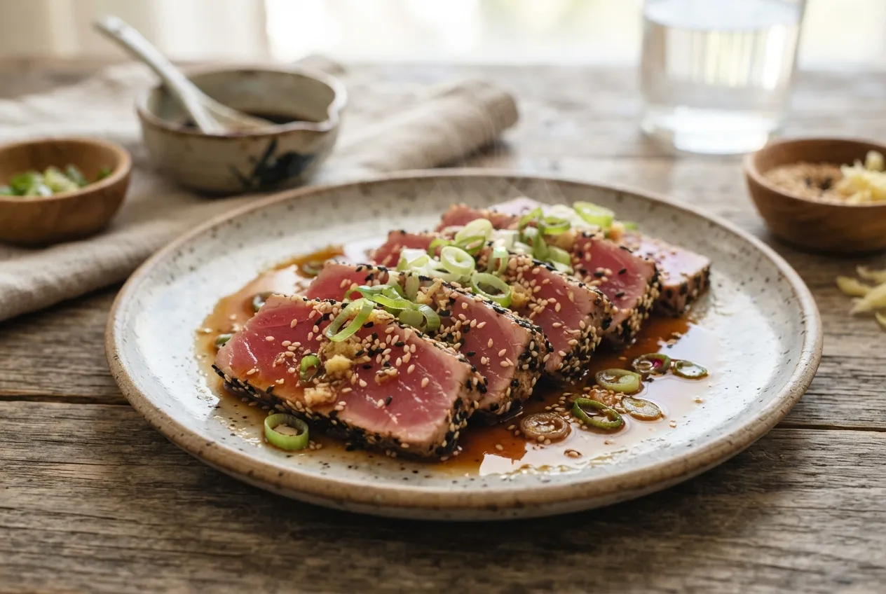 Tataki de atún con soja y jengibre para entrada