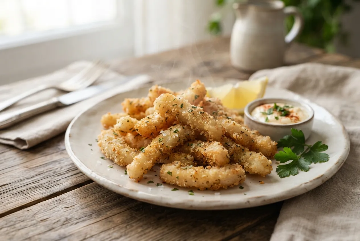 Tiras de calamar rebozado en air fryer
