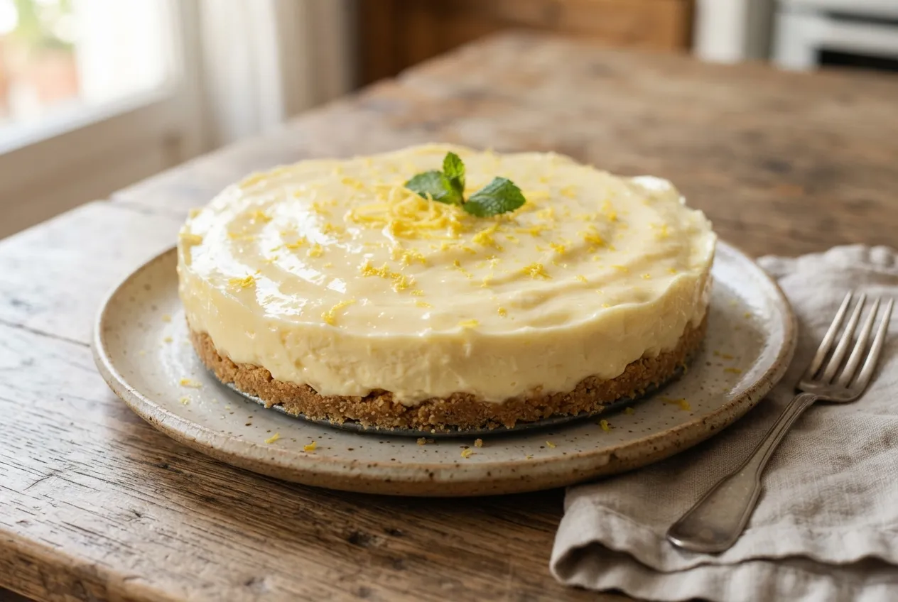 Torta fría de limón con base de galletitas