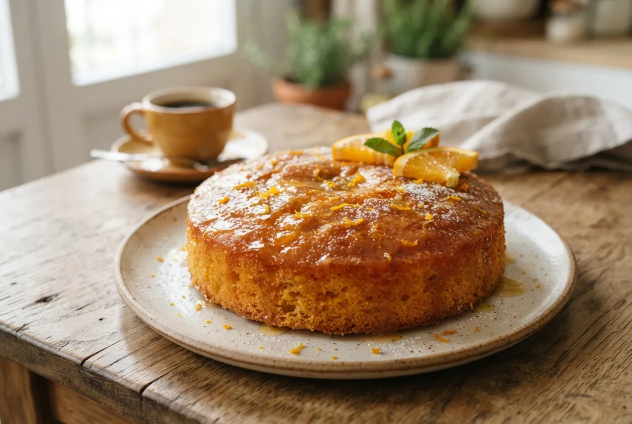 Torta húmeda de naranja para acompañar el café