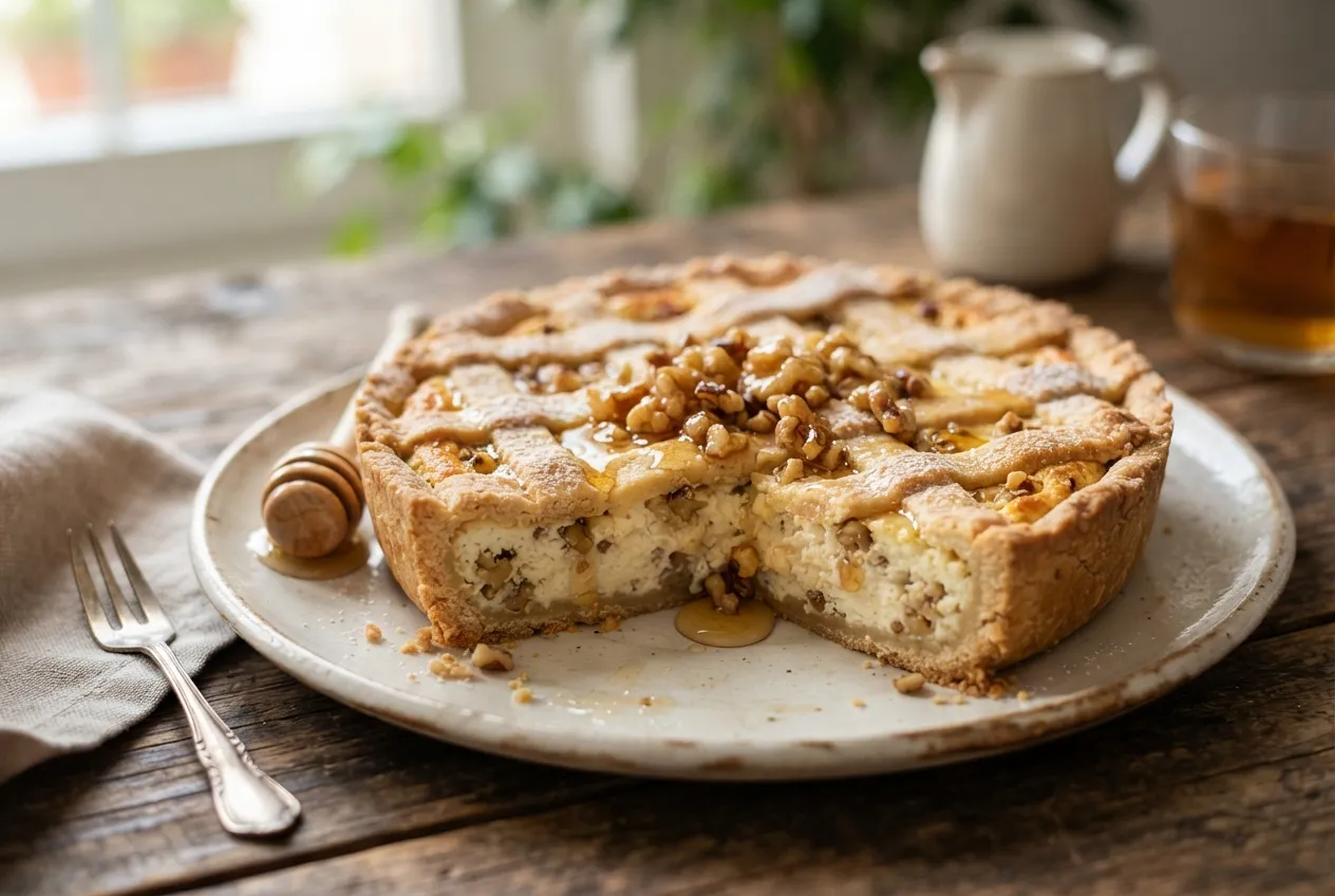 Torta de ricota con nueces y miel para merendar