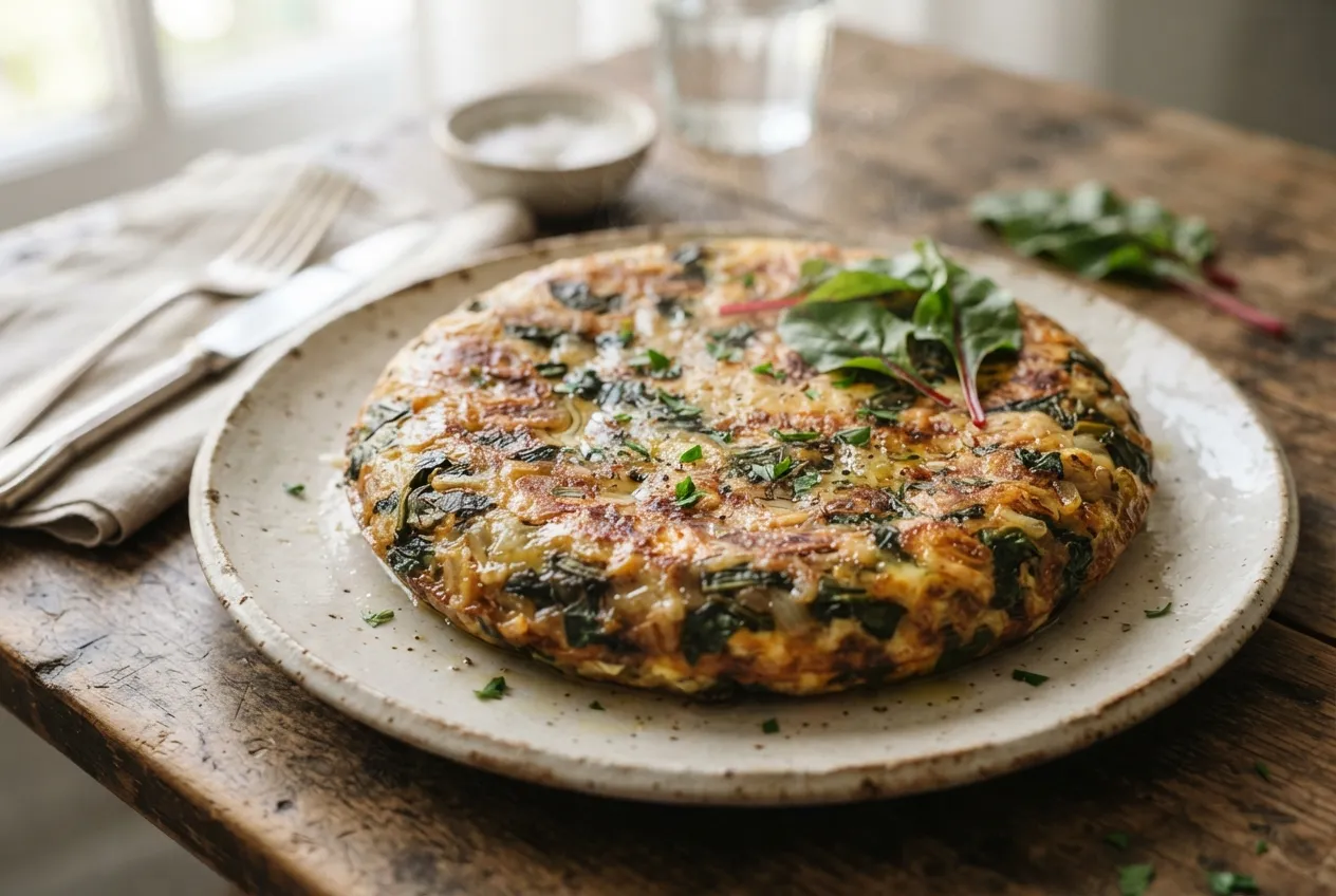 Tortilla de acelga y queso rallado para el mediodía