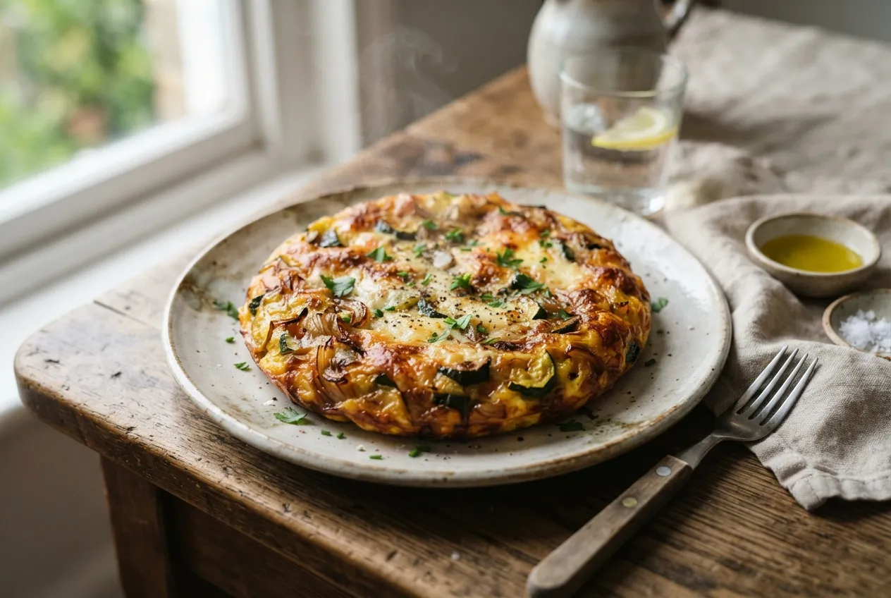 Tortilla de calabacín con queso al horno para almuerzo