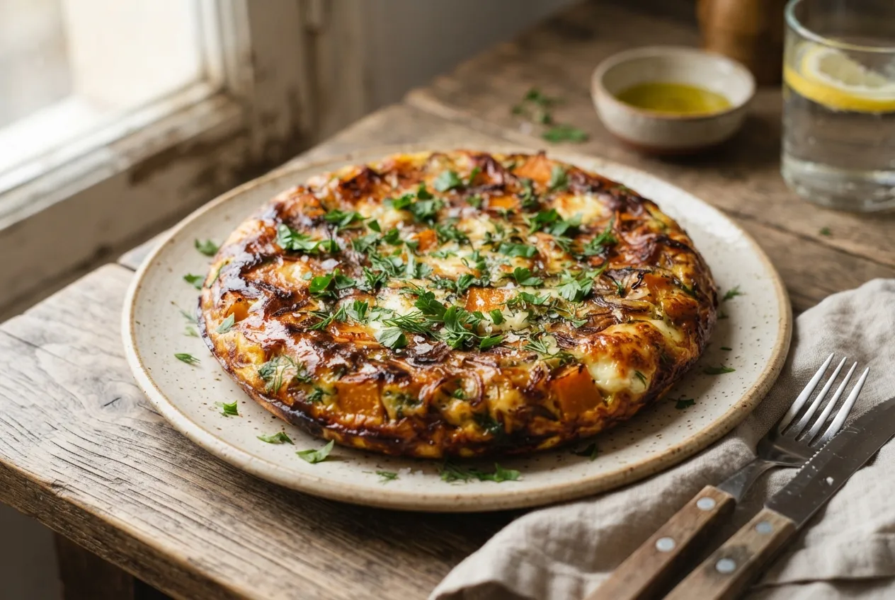 Tortilla de calabaza al horno con hierbas y queso