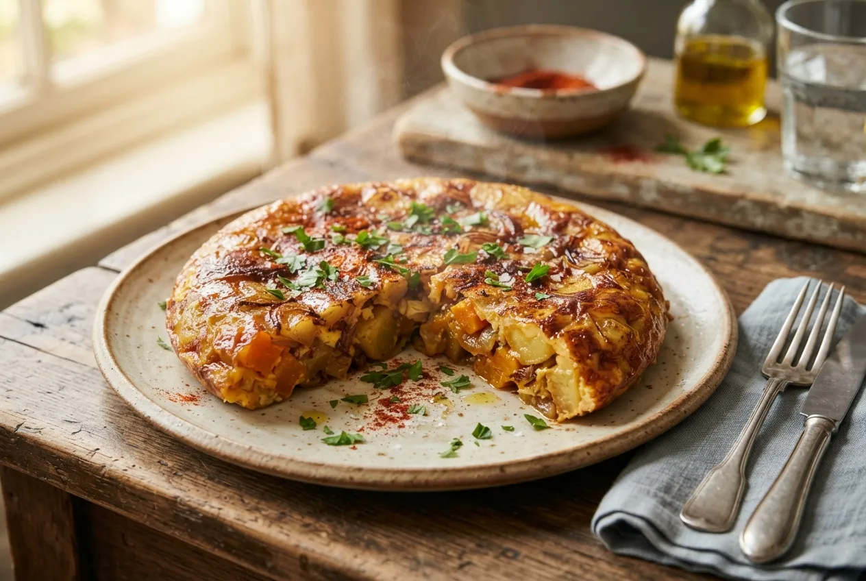 Tortilla de papa y calabaza al horno con especias suaves