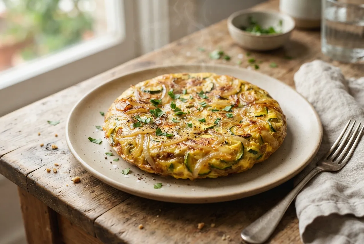 Tortilla de zapallitos y cebolla para desayuno o merienda