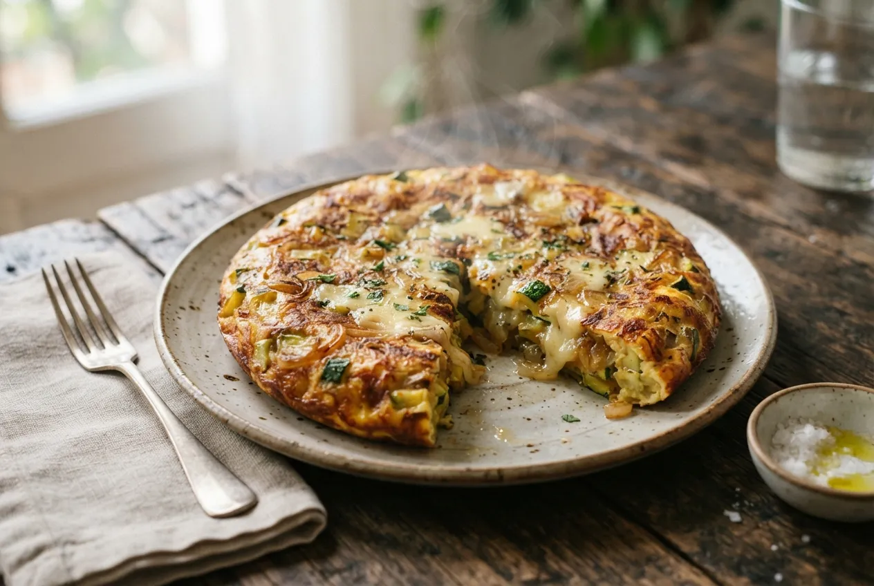 Tortilla de zapallitos con queso y cebolla