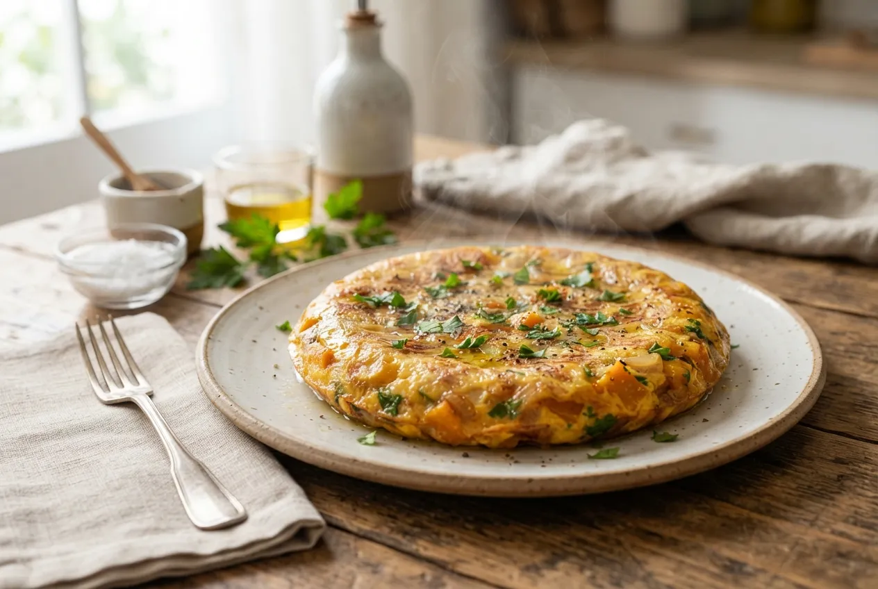 Tortilla de zapallo con cebolla y perejil