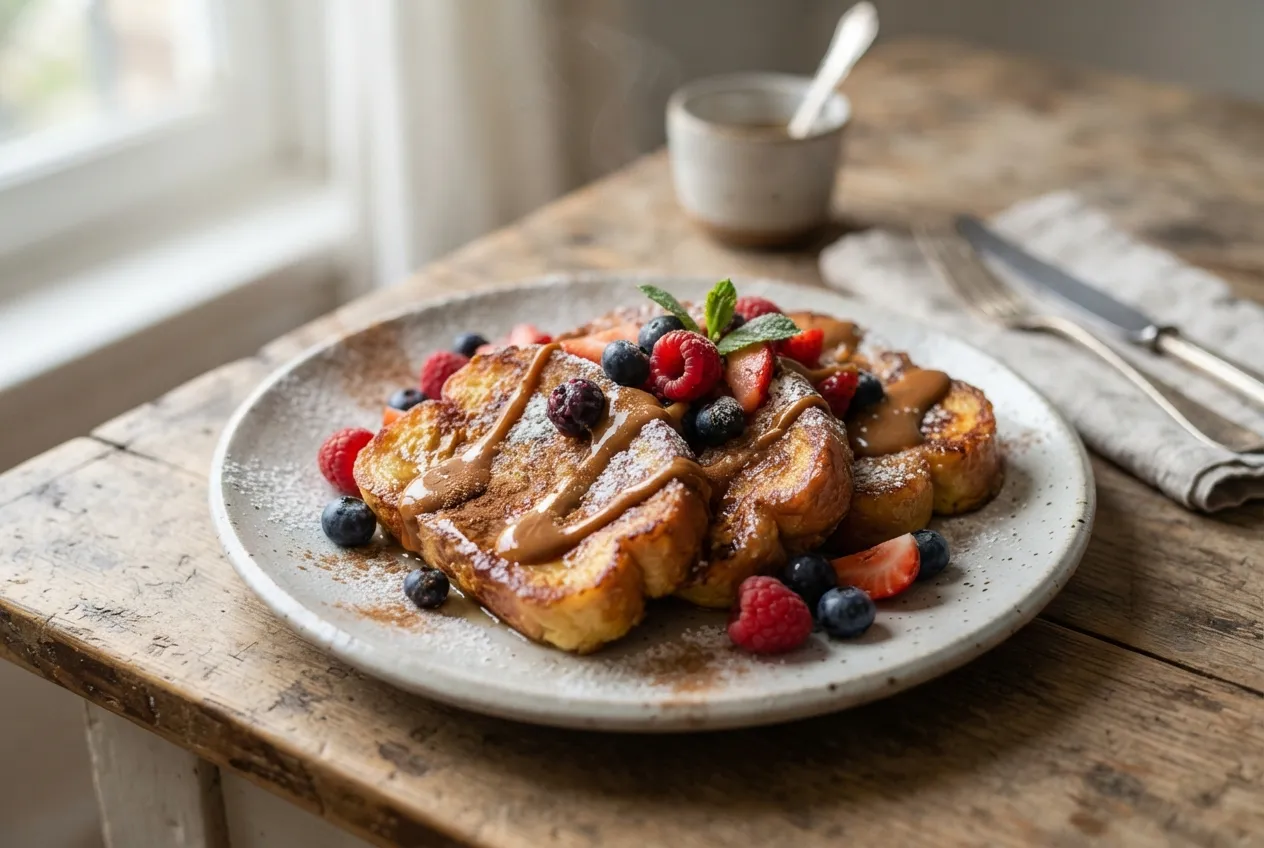 Tostadas francesas con dulce de leche y frutas frescas