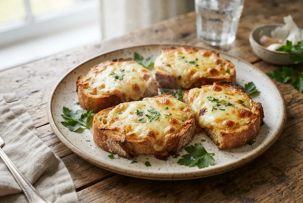 Tostadas de pan casero con ajo y queso gratinado en air fryer
