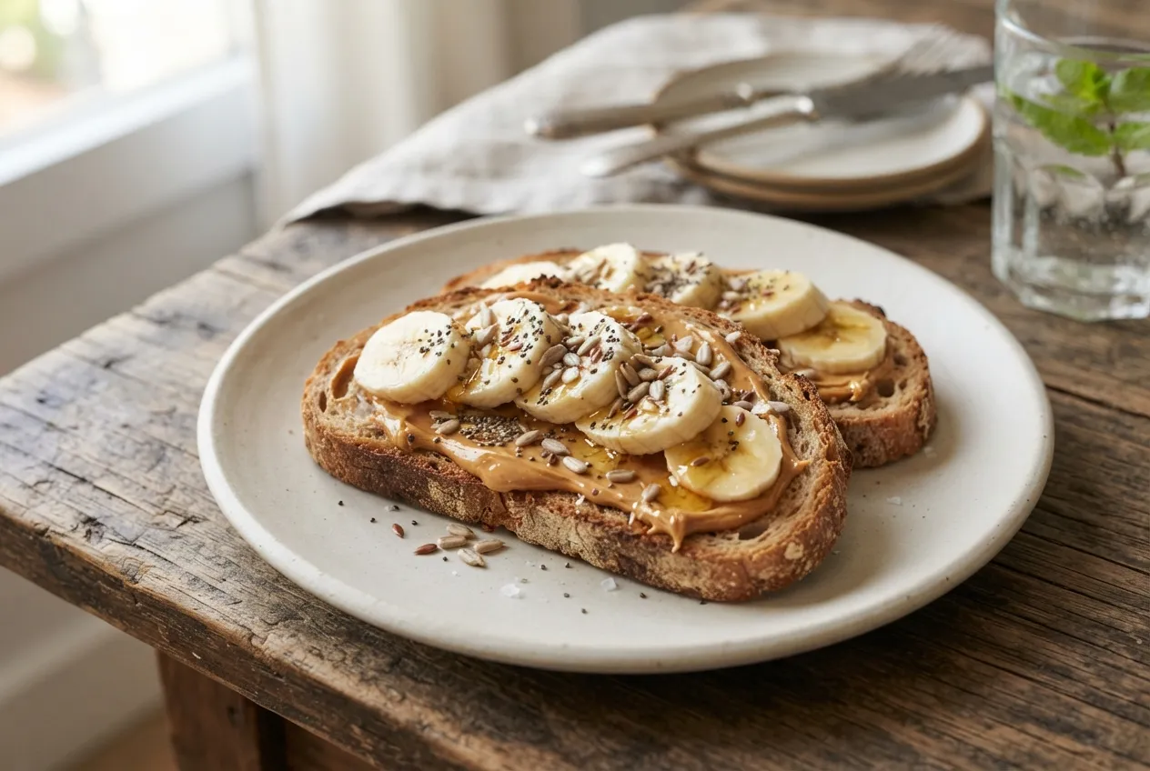 Tostadas de pan integral con manteca de maní y banana