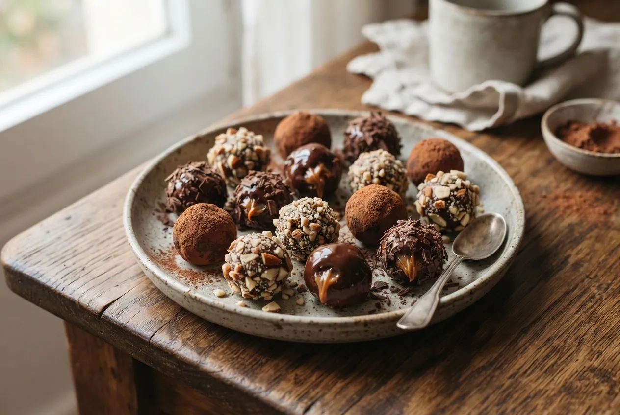 Trufas caseras de chocolate y dulce de leche
