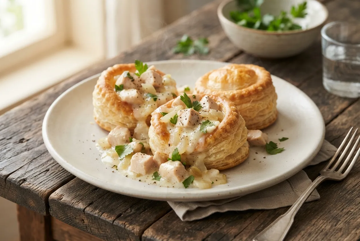 Volovanes rellenos de pollo y salsa blanca para entrada